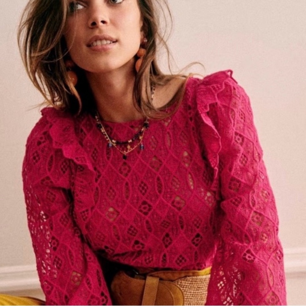 SEZANE Elegant Pink Lace Women's Top - Picture 3 of 9